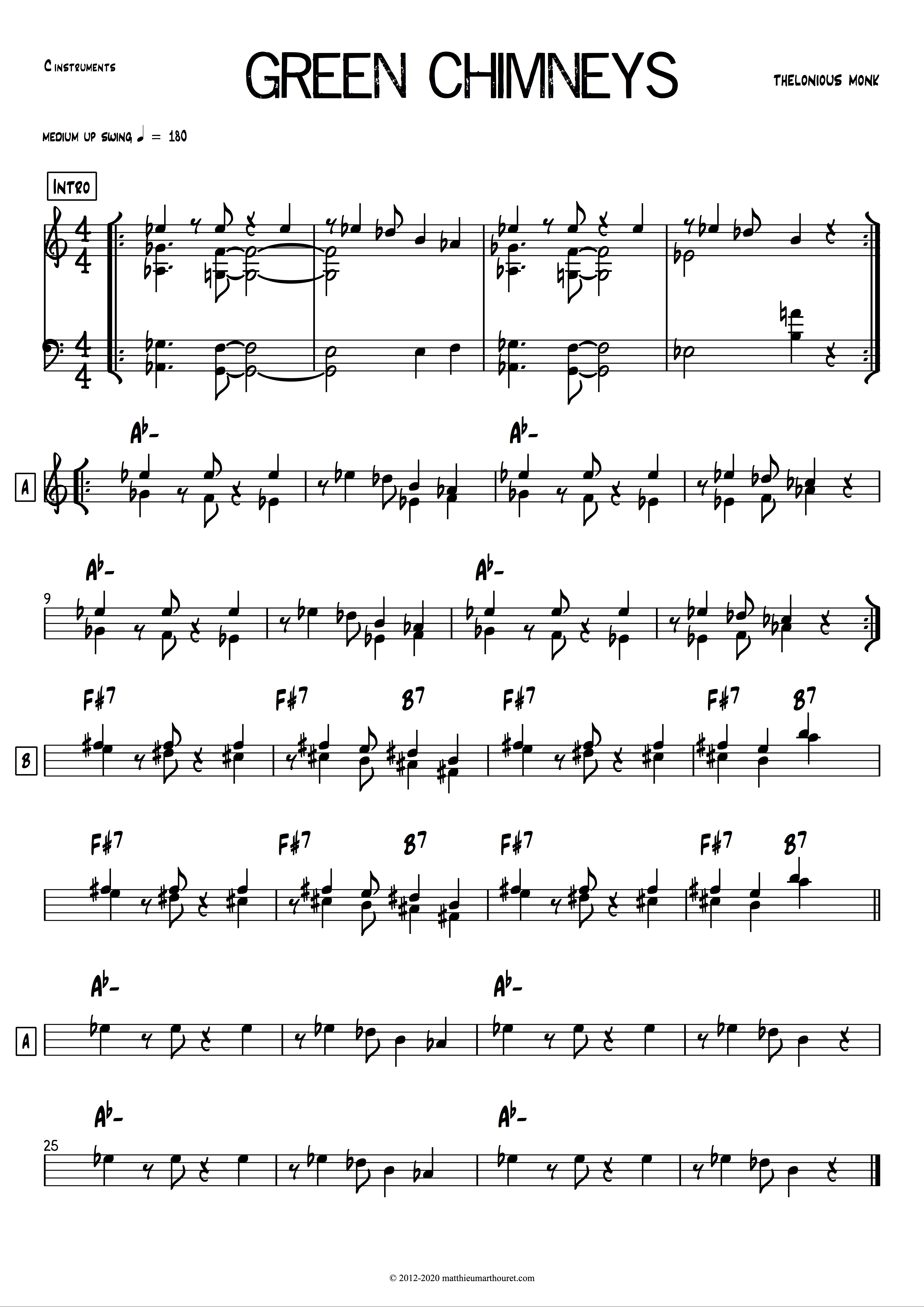 Thelonious Monk, "Green Chimneys" Green Chimneys Thelonious Monk PDF download lead sheet partition