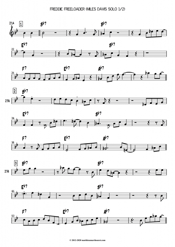 Miles Davis, "Freddie Freeloader" - WeSeeMusic Blog - jazz lead sheet