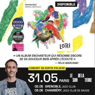 HomeLand(s) présentera son nouvel album LORI à trois reprises en mai :
- jeudi 2 mai à #GRENOBLE
- vendredi 3 mai à #CHAMBÉRY
- vendredi 31 mai à #PARIS 
 
#jazz #live #music #fusion #hindoustani #piano #tablas #guitar